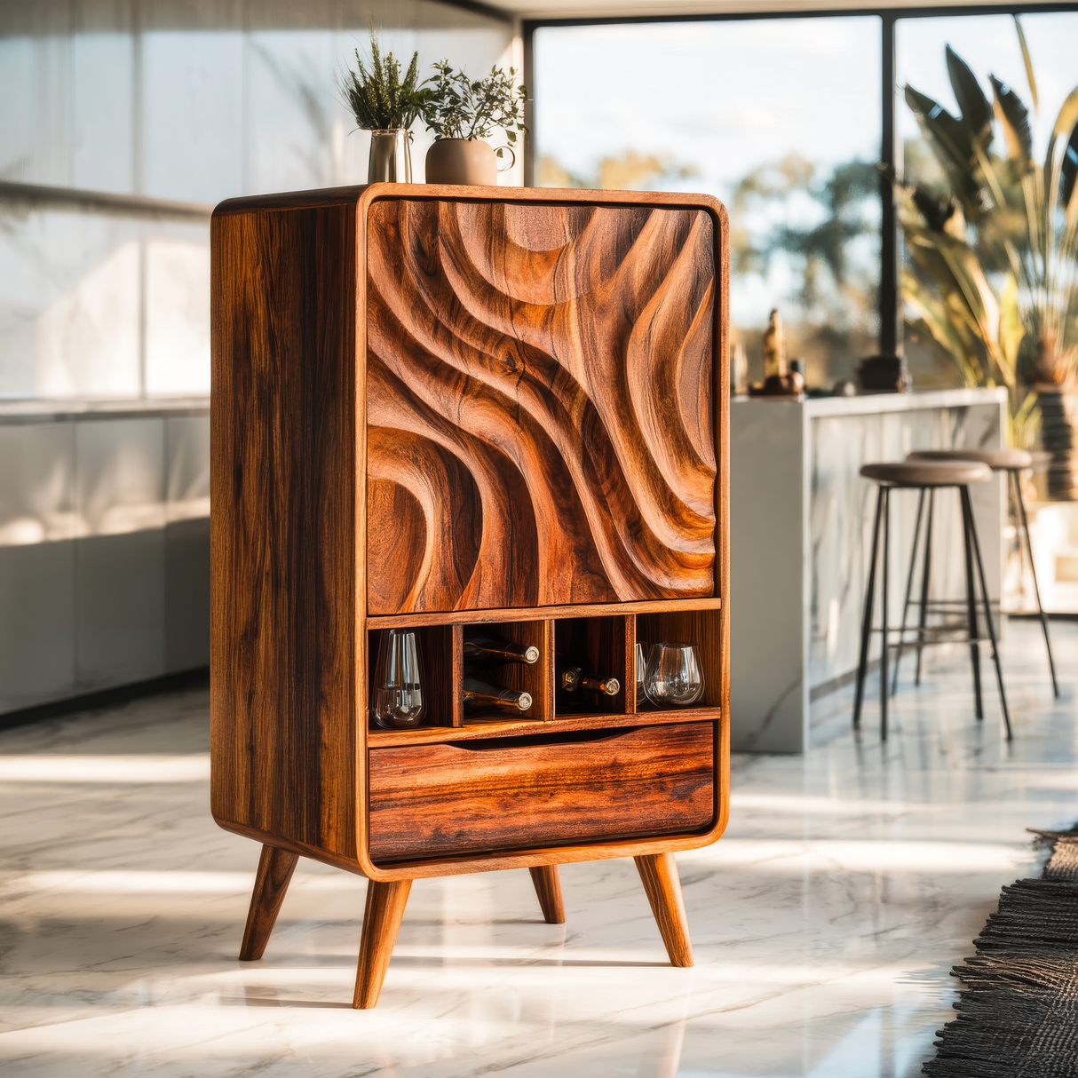 Vaeloris Handcrafted Solid Wood Bar Cabinet