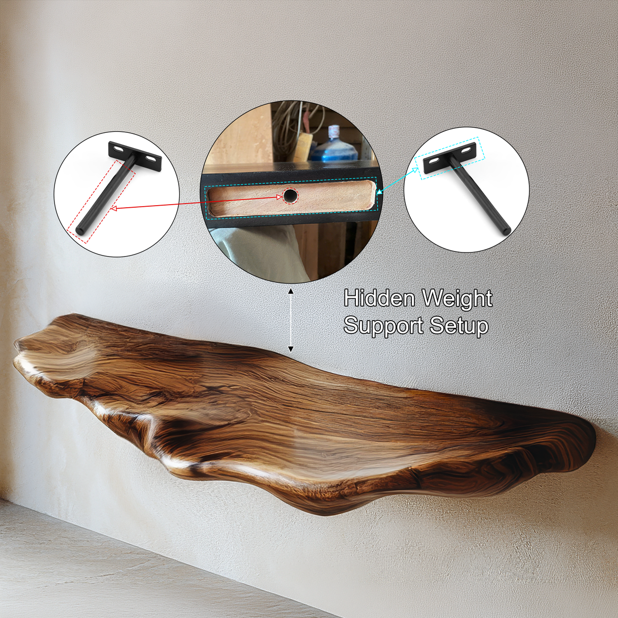 Vaelric Live Edge Solid Wood Mushroom Floating Shelf SPA394531 - Timberustic Floating Shelf
