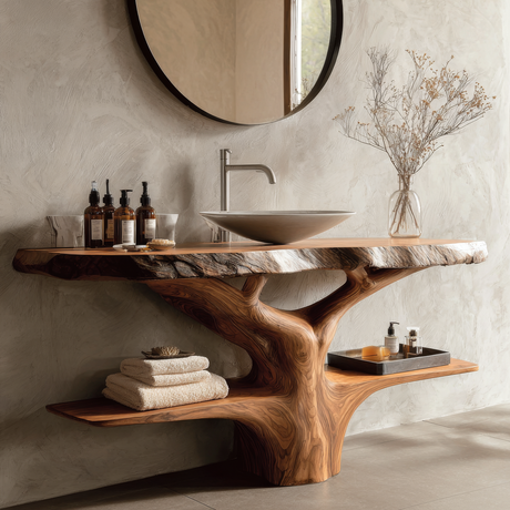 Vaelric Rootform Solid Wood Freestanding Bathroom Vanity with Shelves - Timberustic Freestanding Bathroom Vanity with Shelves