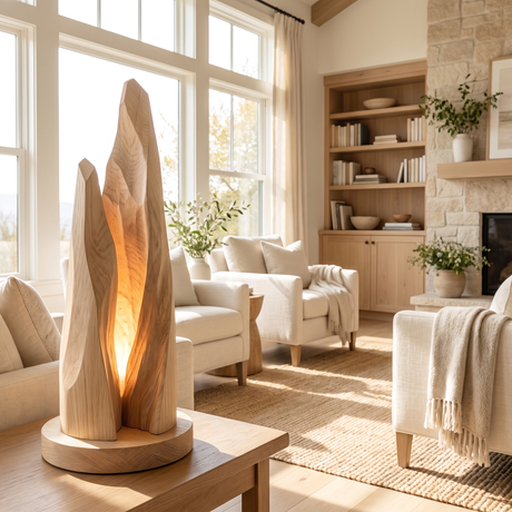 Vaelric Sculpted Mountain Table Lamp Natural Oak - Timberustic Table Lamp
