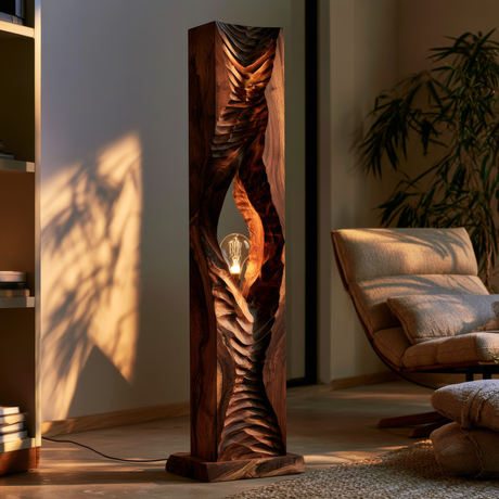 Vaelric Sculpted Solid Wood Floor Lamp - Timberustic Floor Lamp