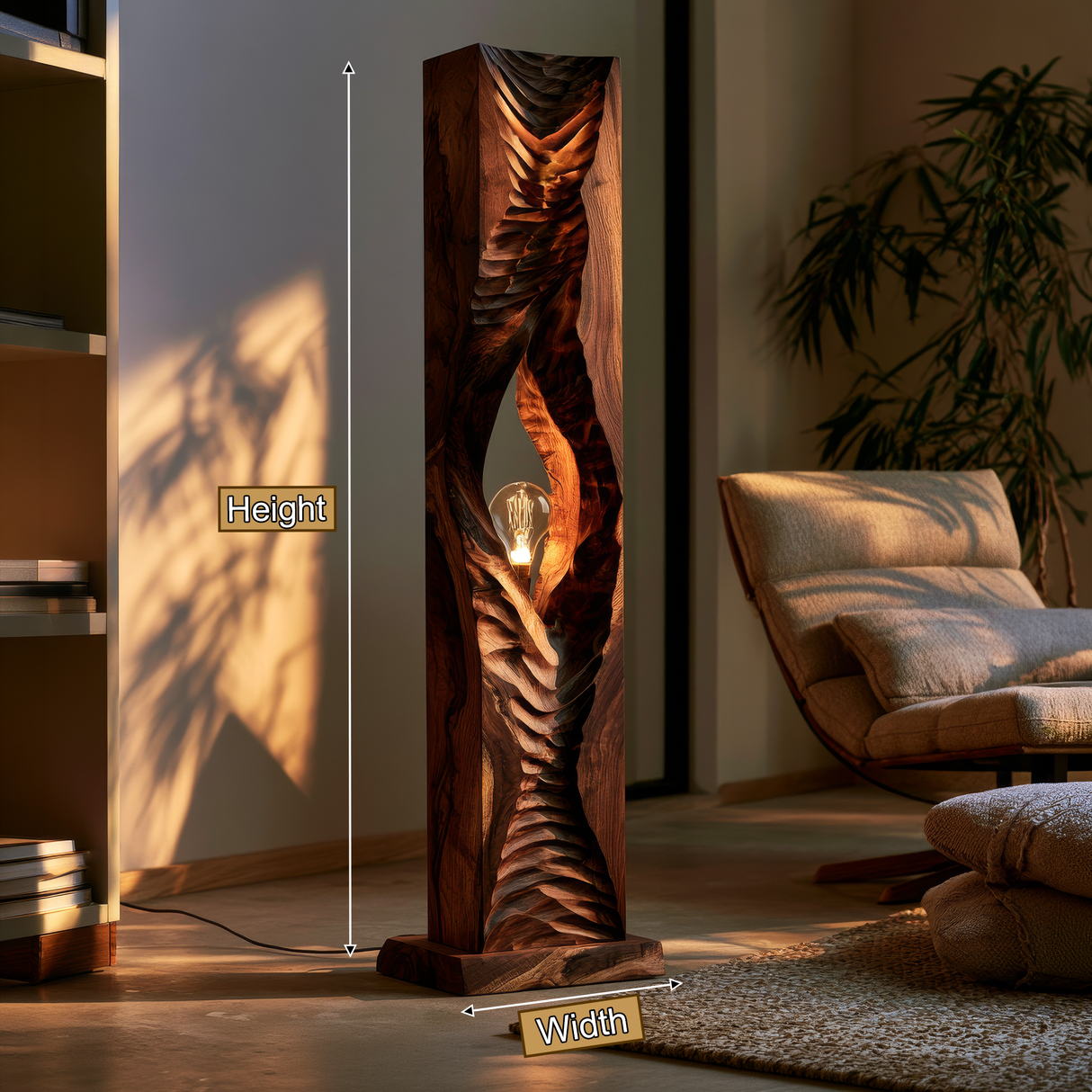 Vaelric Sculpted Solid Wood Floor Lamp - Timberustic Floor Lamp