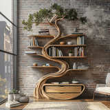 Vaelrith Sculpted Solid Wood Tree Bookshelf with Drawers - Timberustic Tree Bookshelf