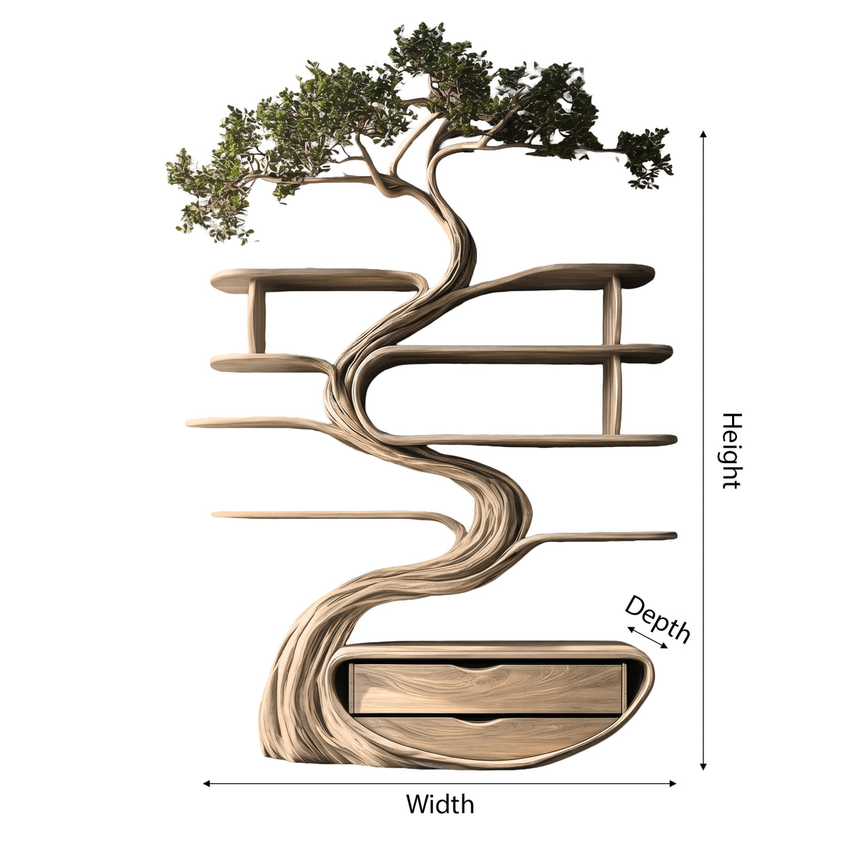 Vaelrith Sculpted Solid Wood Tree Bookshelf with Drawers - Timberustic Tree Bookshelf
