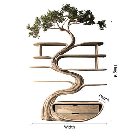 Vaelrith Sculpted Solid Wood Tree Bookshelf with Drawers - Timberustic Tree Bookshelf