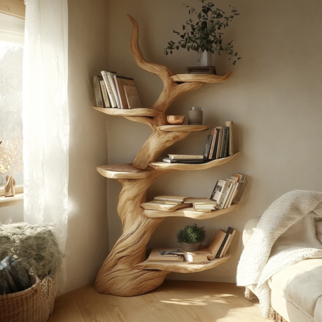 Vaelrune Sculpted Solid Wood Tree Bookshelf - Timberustic Tree Bookshelf