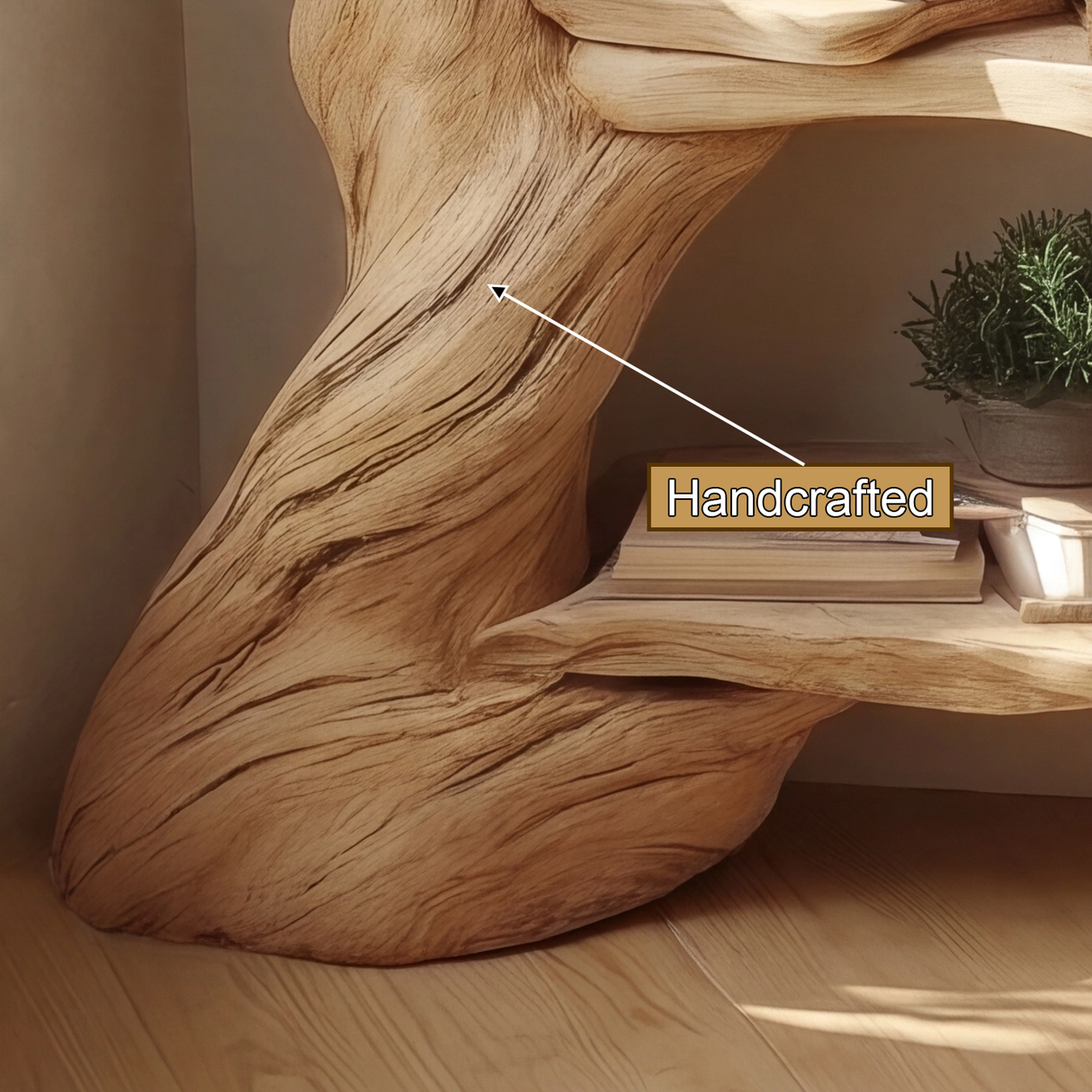Vaelrune Sculpted Solid Wood Tree Bookshelf - Timberustic Tree Bookshelf