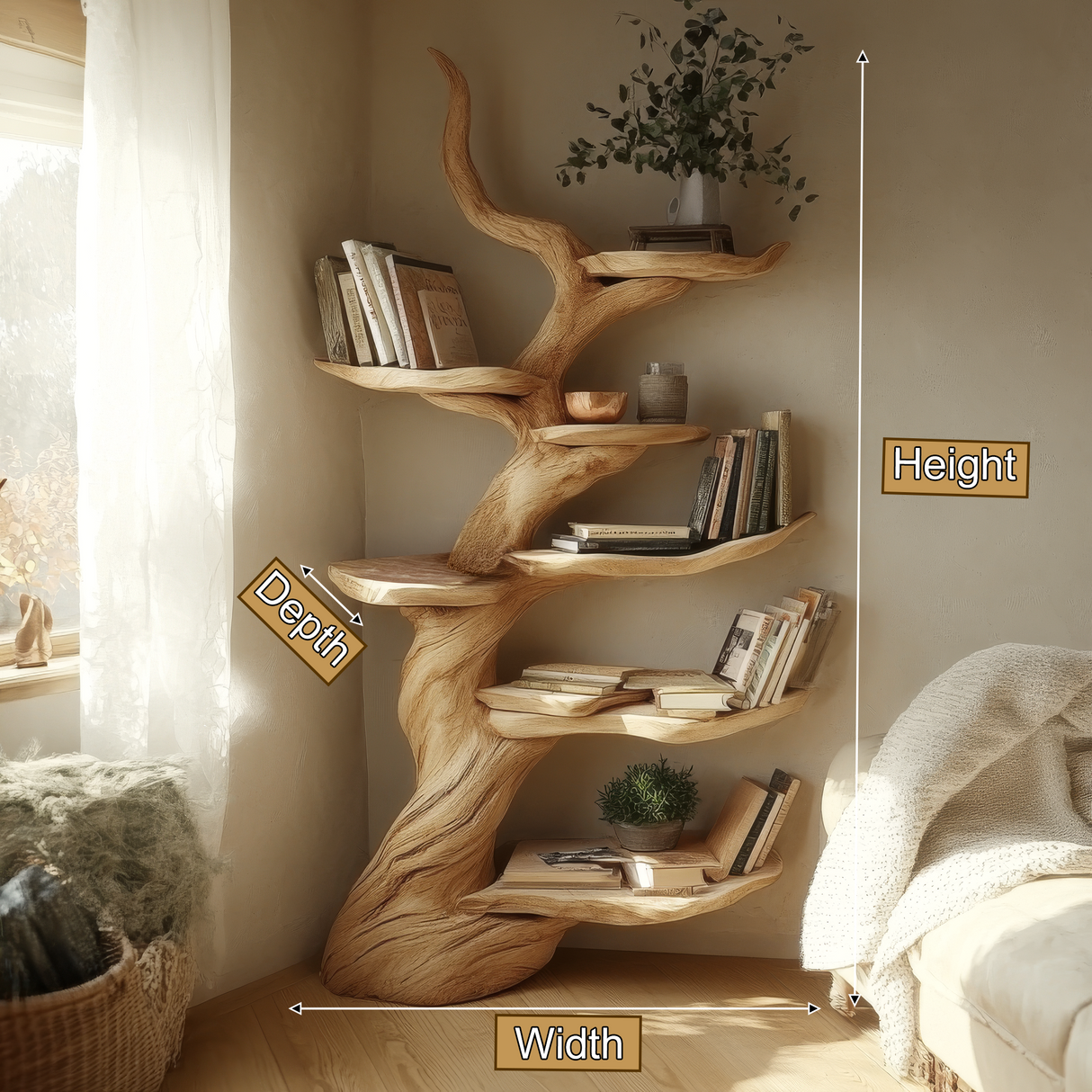 Vaelrune Sculpted Solid Wood Tree Bookshelf - Timberustic Tree Bookshelf