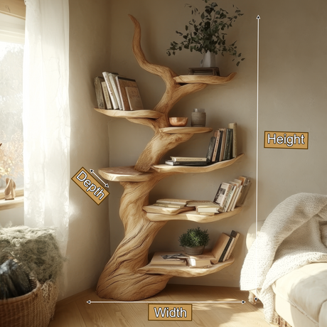 Vaelrune Sculpted Solid Wood Tree Bookshelf - Timberustic Tree Bookshelf