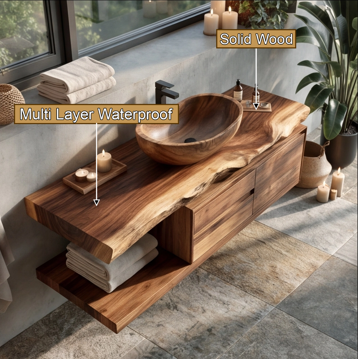 Vaelthorn Live Edge Solid Wood Floating Bathroom Vanity With Drawers - Timberustic Floating Bathroom Vanity With Drawers