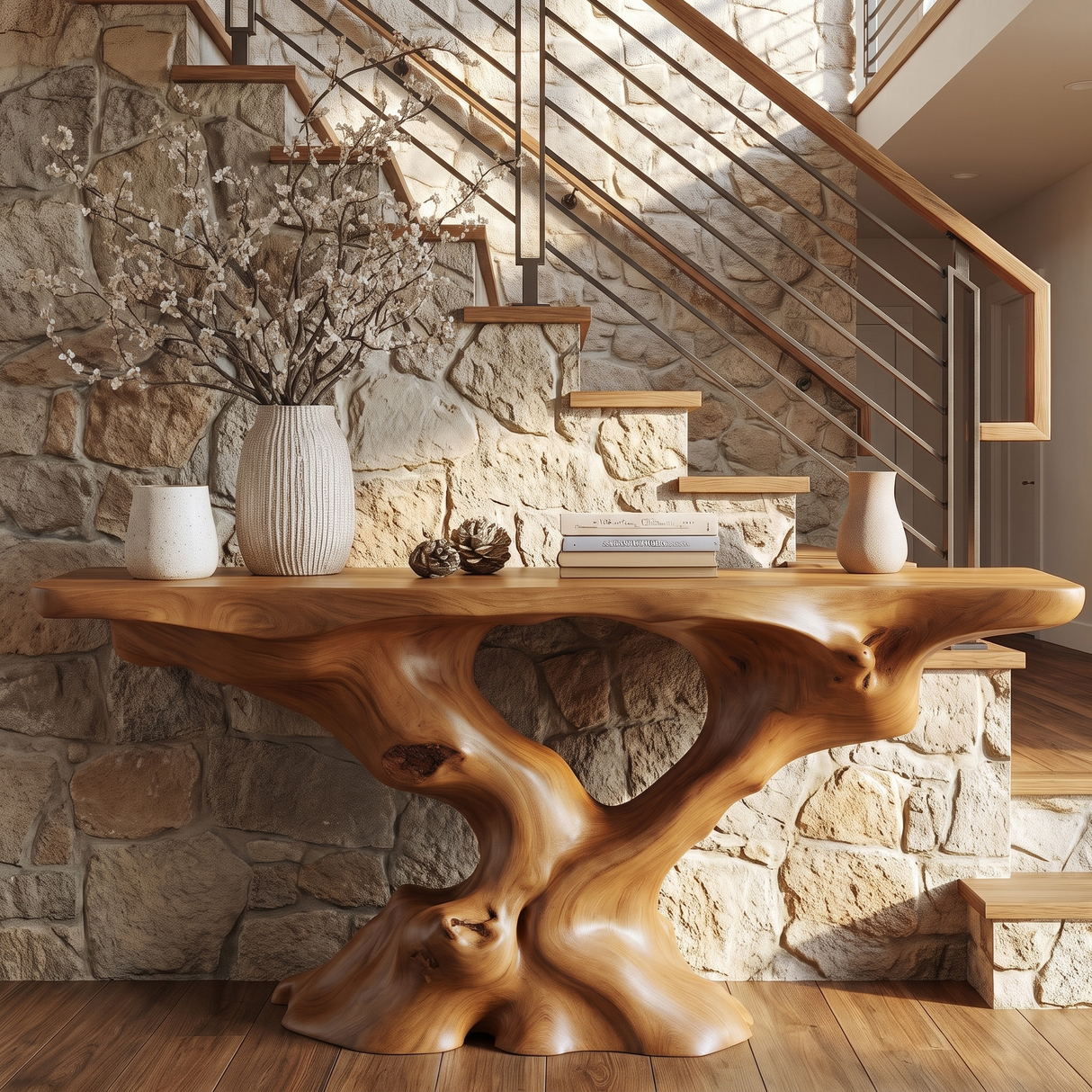 Vaelthorn Sculpted Solid Wood Console Table Brown - Timberustic Console Table