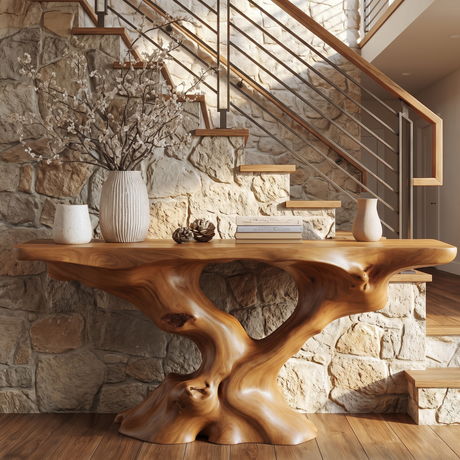 Vaelthorn Sculpted Solid Wood Console Table Brown - Timberustic Console Table