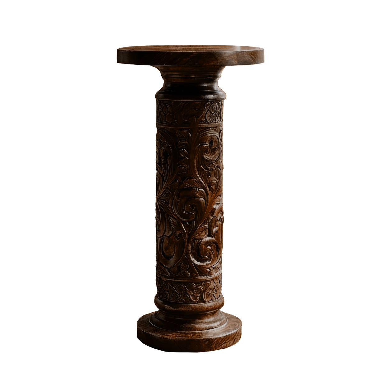 Valceryn Handcrafted Solid Wood Pedestal Stand Dark Walnut - Timberustic Pedestal Stand
