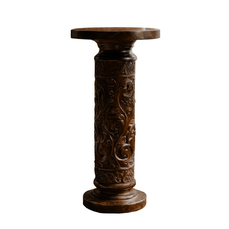 Valceryn Handcrafted Solid Wood Pedestal Stand Dark Walnut - Timberustic Pedestal Stand