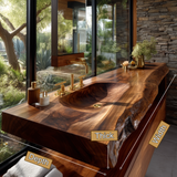 Valdren Sculpted Live Edge Solid Wood Floating Bathroom Vanity with Integrated Sink SPA354346 - Timberustic Floating Bathroom Vanity with Integrated Sink