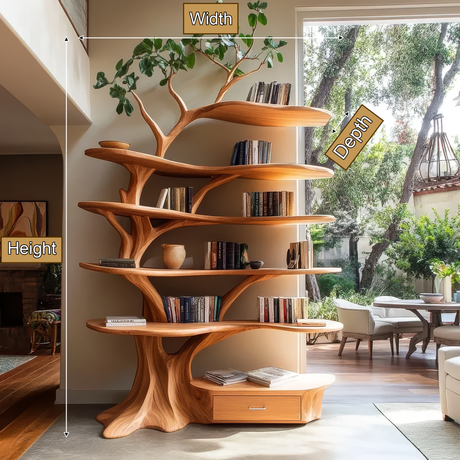 Valebloom Handcrafted Sculpted Solid Wood Tree Bookshelf with Drawer SPA914921