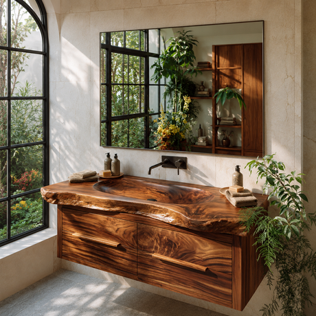 Valebrook Handcrafted Live Edge Solid Wood Floating Bathroom Vanity with Drawers SPA029384 - Timberustic Floating Bathroom Vanity With Drawers