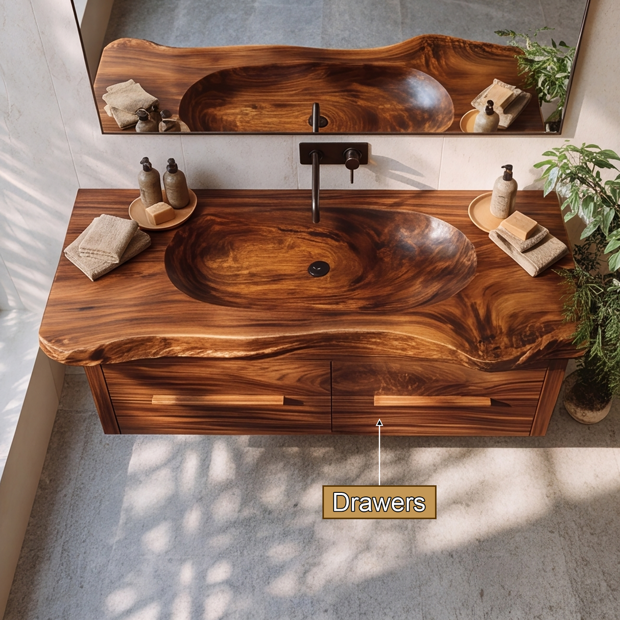 Valebrook Handcrafted Live Edge Solid Wood Floating Bathroom Vanity with Drawers SPA029384