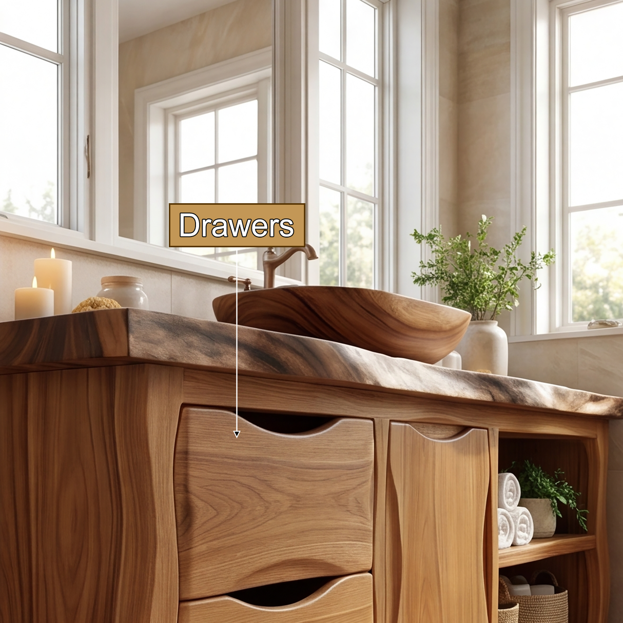Valemere Live Edge Solid Wood Freestanding Bathroom Vanity with Drawers