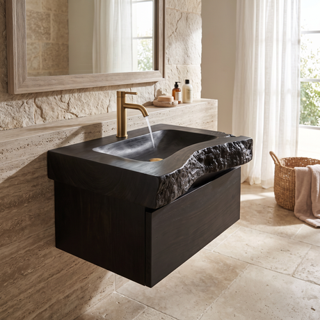 Valencrest Handcrafted Live Edge Solid Wood Floating Bathroom Vanity with Drawer Black - Timberustic Floating Bathroom Vanity With Drawers