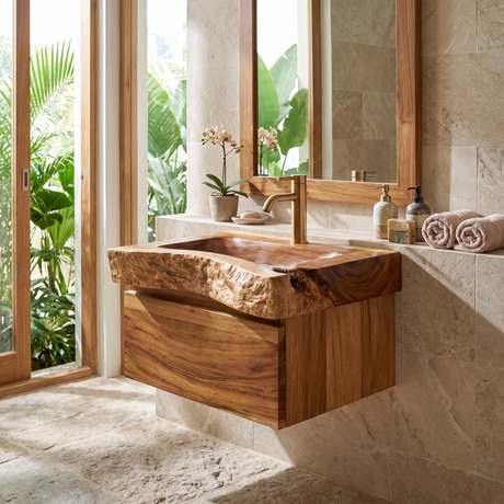 Valencrest Handcrafted Live Edge Solid Wood Floating Bathroom Vanity with Drawer Brown - Timberustic Floating Bathroom Vanity With Drawers