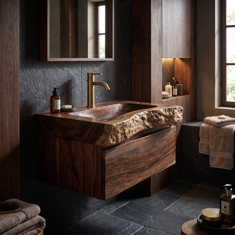 Valencrest Handcrafted Live Edge Solid Wood Floating Bathroom Vanity with Drawer Dark Walnut - Timberustic Floating Bathroom Vanity With Drawers