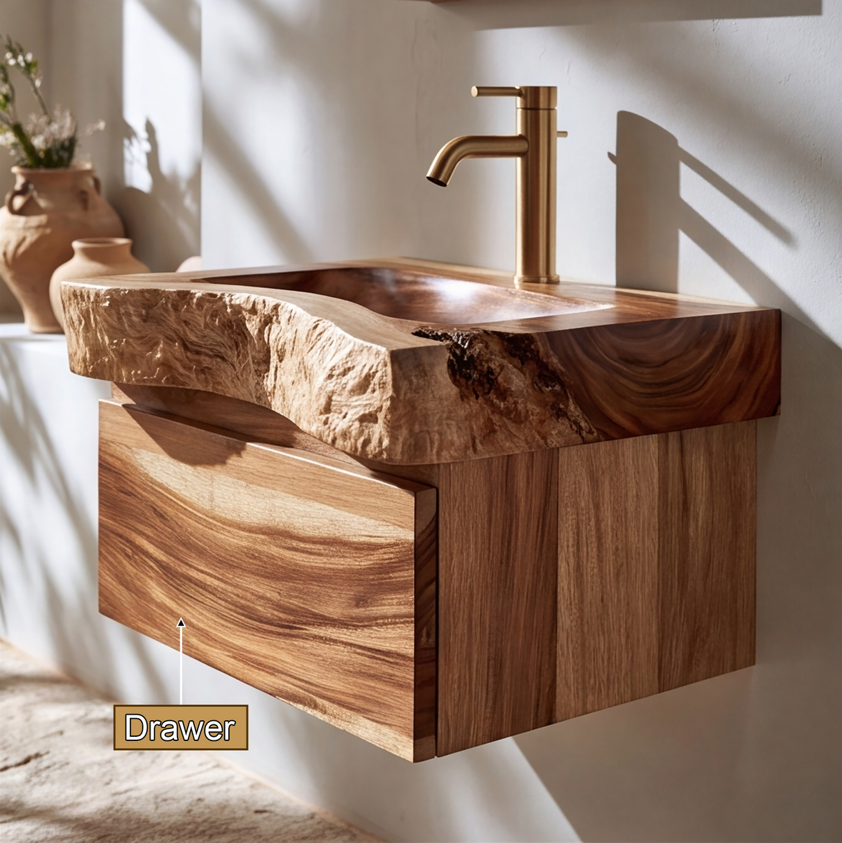 Valencrest Handcrafted Live Edge Solid Wood Floating Bathroom Vanity with Drawer - Timberustic Floating Bathroom Vanity With Drawers