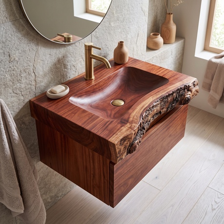 Valencrest Handcrafted Live Edge Solid Wood Floating Bathroom Vanity with Drawer Mahogany - Timberustic Floating Bathroom Vanity With Drawers