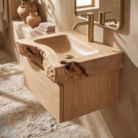 Valencrest Handcrafted Live Edge Solid Wood Floating Bathroom Vanity with Drawer Natural Oak - Timberustic Floating Bathroom Vanity With Drawers