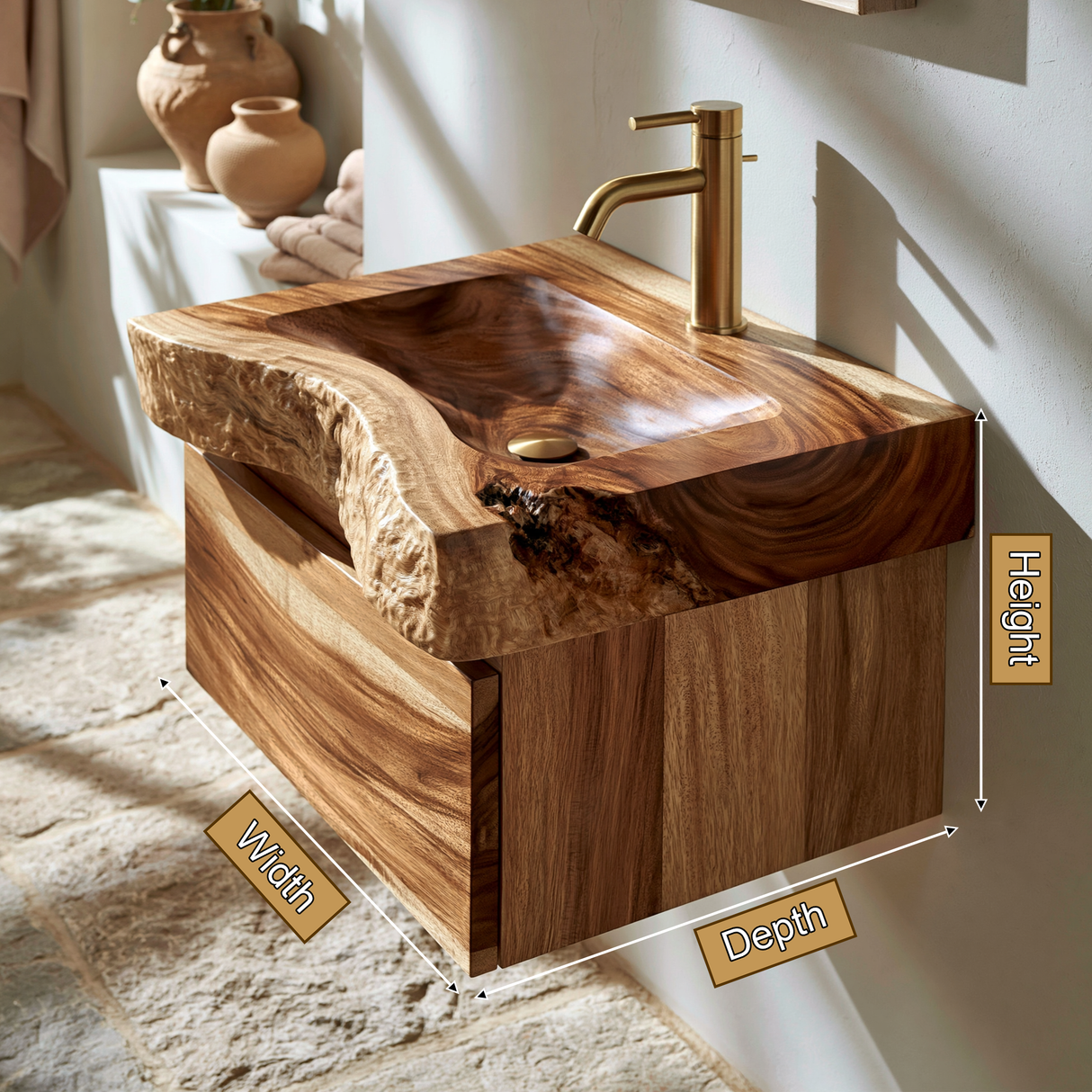 Valencrest Handcrafted Live Edge Solid Wood Floating Bathroom Vanity with Drawer - Timberustic Floating Bathroom Vanity With Drawers