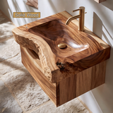 Valencrest Handcrafted Live Edge Solid Wood Floating Bathroom Vanity with Drawer - Timberustic Floating Bathroom Vanity With Drawers