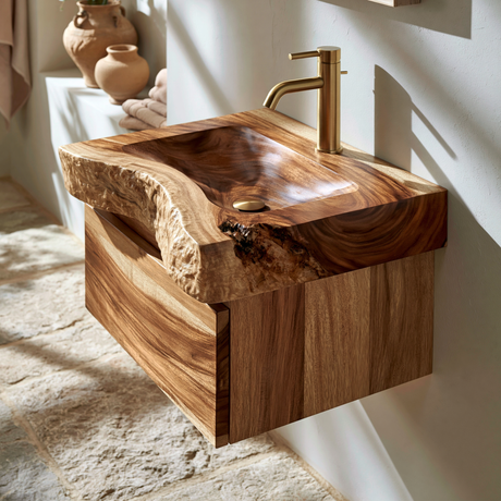 Valencrest Handcrafted Live Edge Solid Wood Floating Bathroom Vanity with Drawer - Timberustic Floating Bathroom Vanity With Drawers