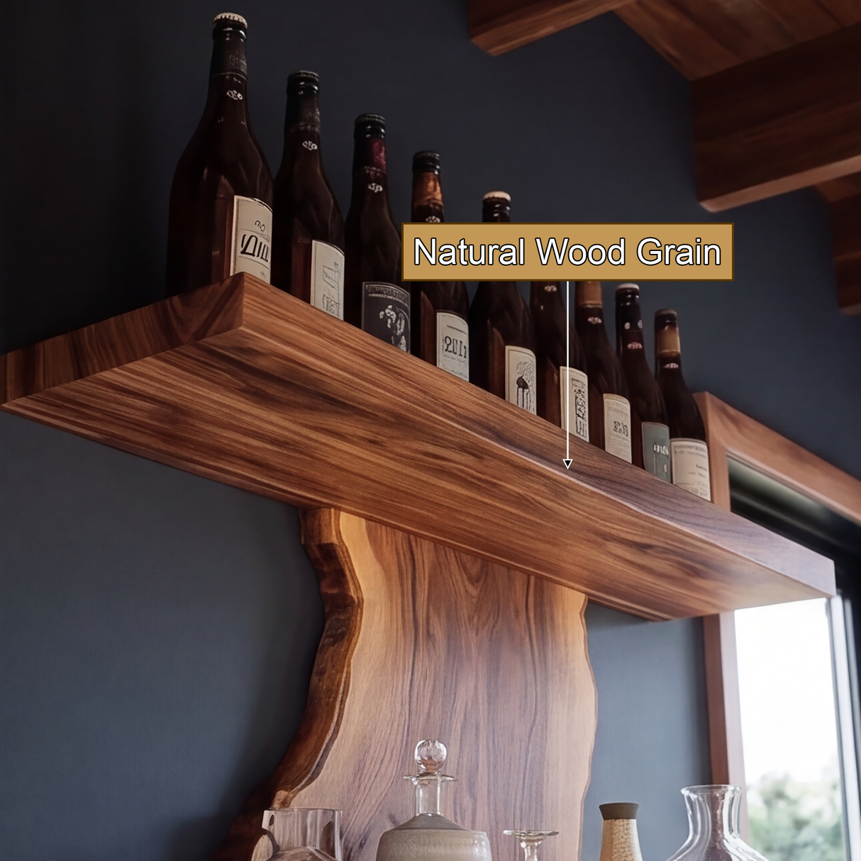Valencrest Live Edge Solid Wood Floating Wine Shelf SPA024312