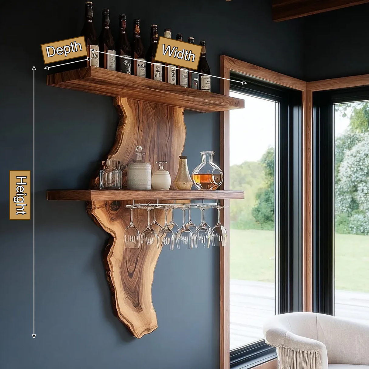 Valencrest Live Edge Solid Wood Floating Wine Shelf SPA024312