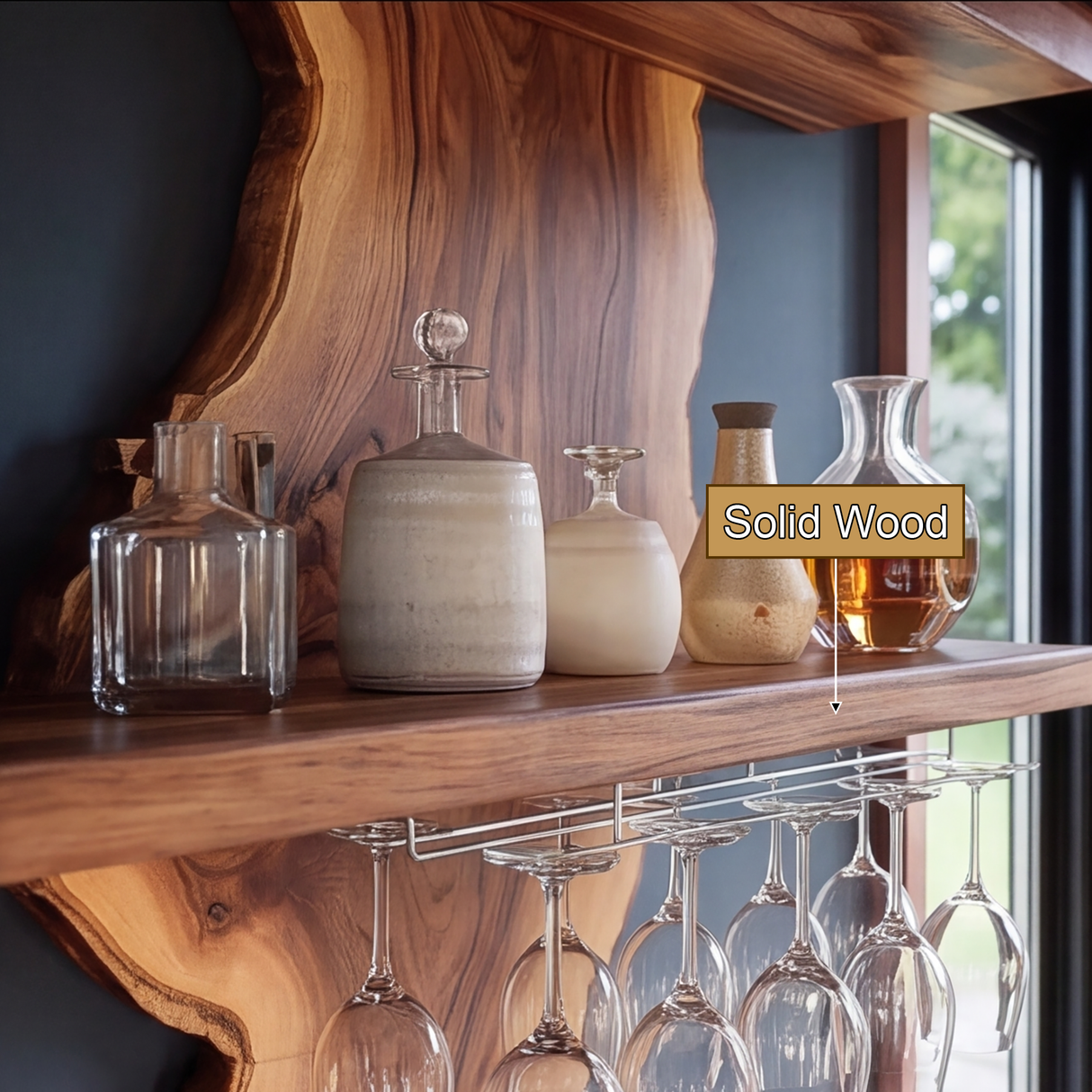 Valencrest Live Edge Solid Wood Floating Wine Shelf SPA024312