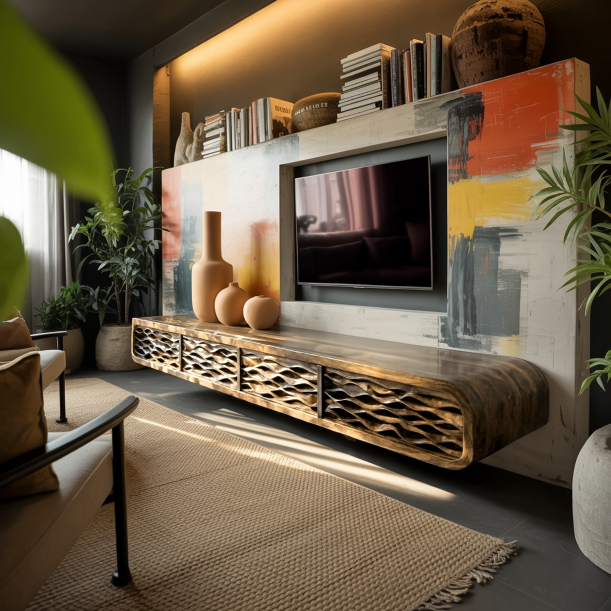 Valenor Sculpted Solid Wood Floating TV Cabinet