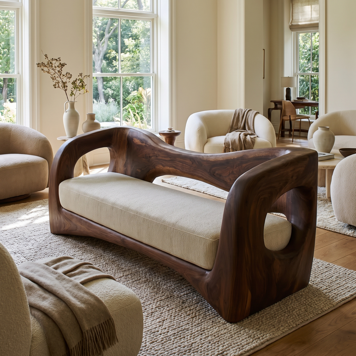 Valenor Sculpted Solid Wood Sofa Dark Walnut - Timberustic Sofa