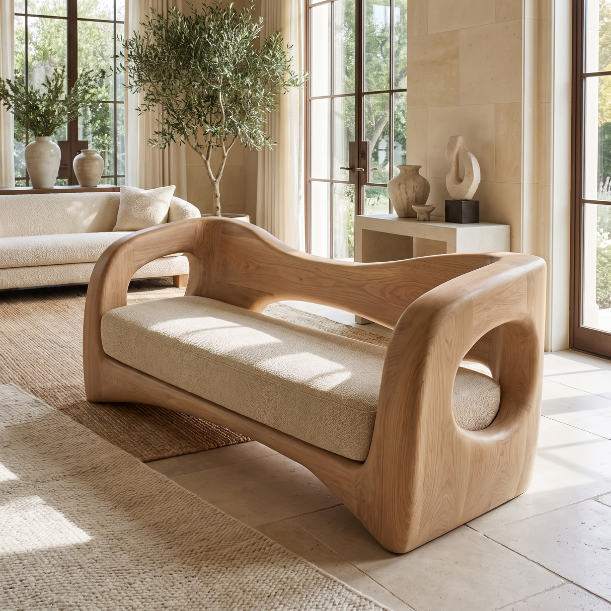 Valenor Sculpted Solid Wood Sofa Natural Oak - Timberustic Sofa
