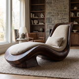 Valenridge Handcrafted Sculpted Solid Wood Chaise Lounge Dark Walnut - Timberustic Chaise Lounge