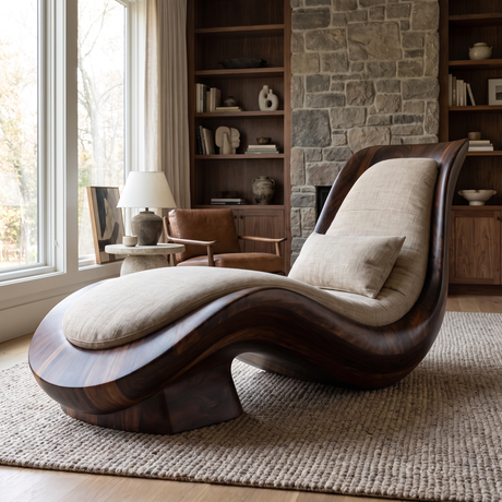 Valenridge Handcrafted Sculpted Solid Wood Chaise Lounge Dark Walnut - Timberustic Chaise Lounge