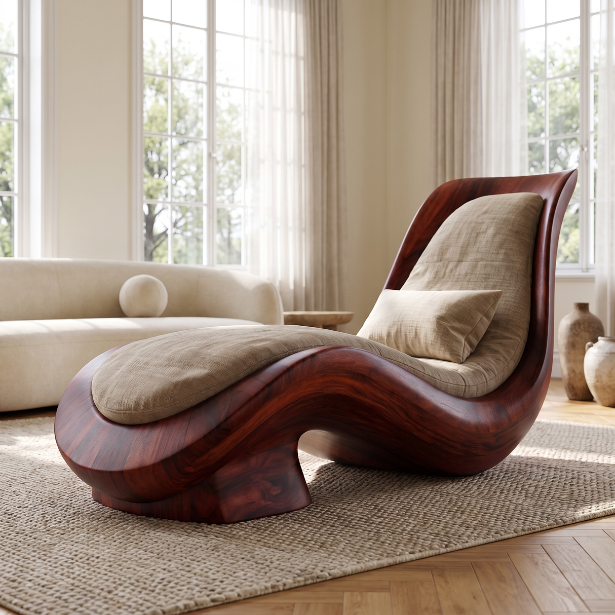 Valenridge Handcrafted Sculpted Solid Wood Chaise Lounge Mahogany - Timberustic Chaise Lounge