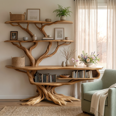 Valeris Sculpted Solid Wood Console Table with Shelves - Timberustic Console Table with Shelves