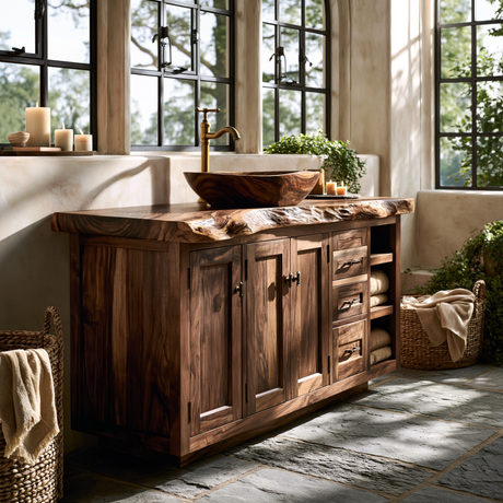Valeron Live Edge Solid Wood Freestanding Bathroom Vanity with Drawers - Timberustic Freestanding Bathroom Vanity with Drawers