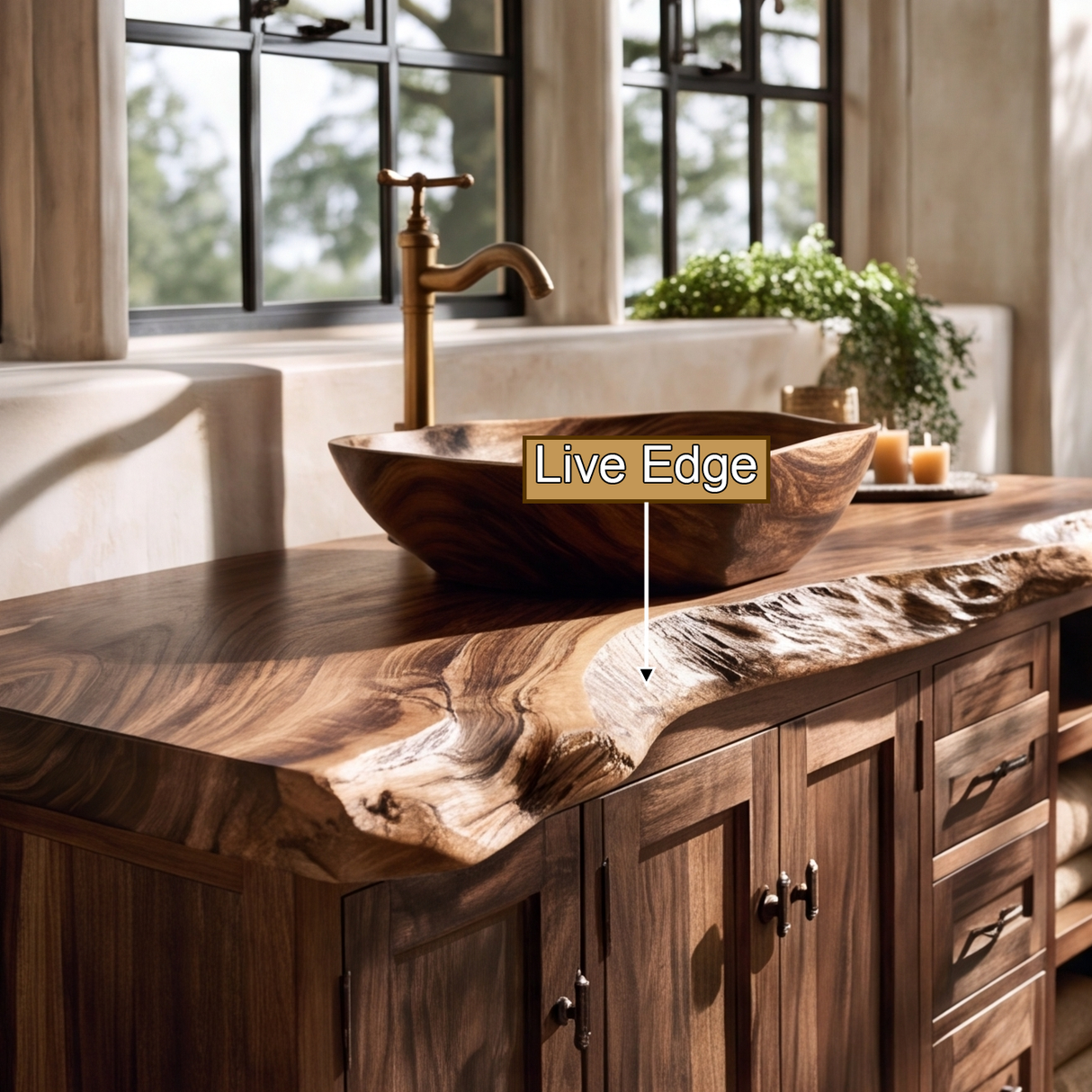 Valeron Live Edge Solid Wood Freestanding Bathroom Vanity with Drawers