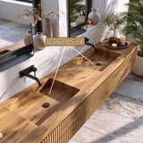 Valerune Sculpted Solid Wood Floating Bathroom Vanity with Integrated Sinks and Drawers