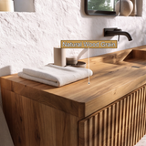 Valerune Sculpted Solid Wood Floating Bathroom Vanity with Integrated Sinks and Drawers