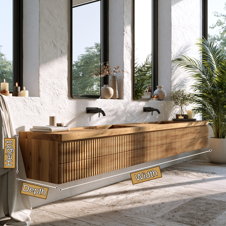 Valerune Sculpted Solid Wood Floating Bathroom Vanity with Integrated Sinks and Drawers - Timberustic Floating Bathroom Vanity with Integrated Sink and Drawers