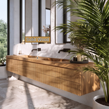 Valerune Sculpted Solid Wood Floating Bathroom Vanity with Integrated Sinks and Drawers