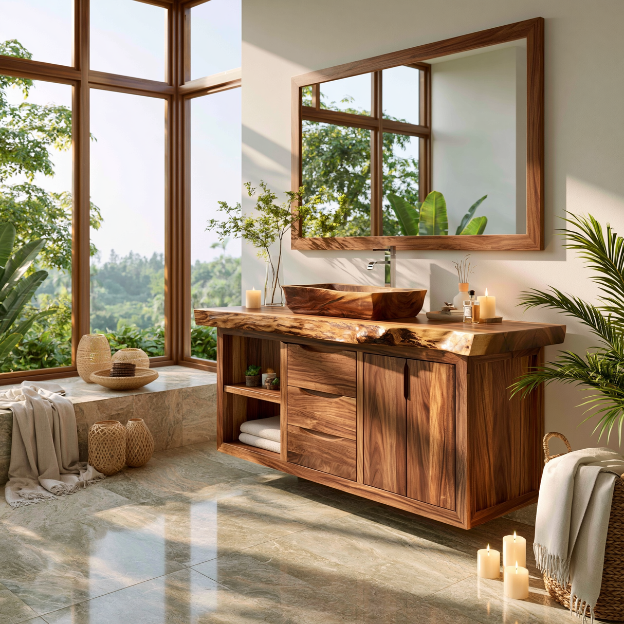 Valewyn Live Edge Solid Wood Floating Bathroom Vanity with Drawers - Timberustic Floating Bathroom Vanity With Drawers