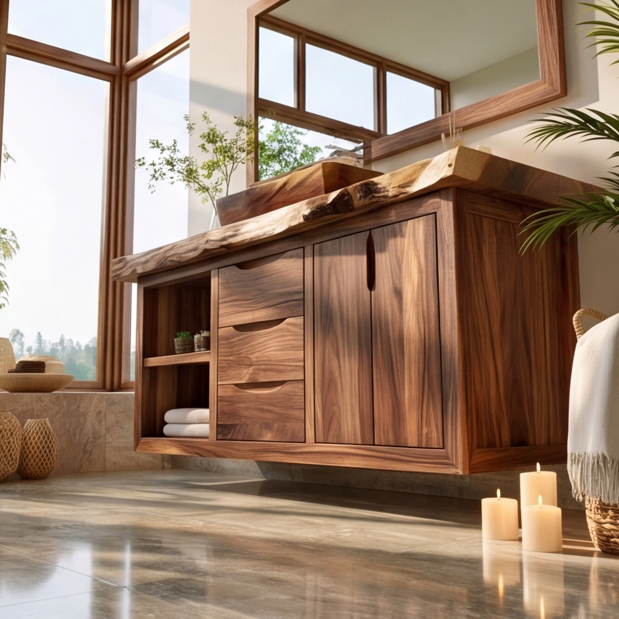 Valewyn Live Edge Solid Wood Floating Bathroom Vanity with Drawers - Timberustic Floating Bathroom Vanity With Drawers
